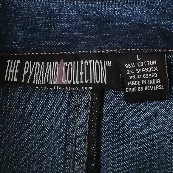 Pyramid Collection Jean Jacket L Lace Trim Peplum Blue Denim - Picture 8 of 9